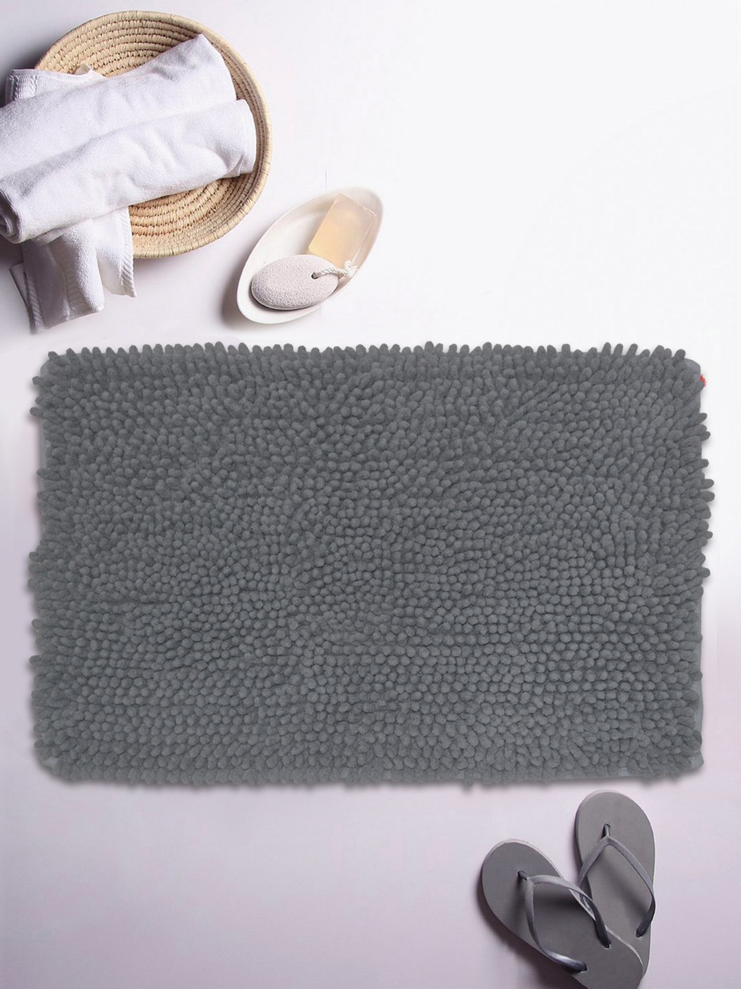 

BIANCA Grey Self Design Micro-Chenille Bath Rug