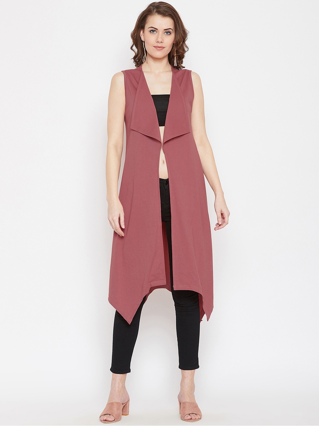 

Hypernation Women Rust Solid Open Front Shrug