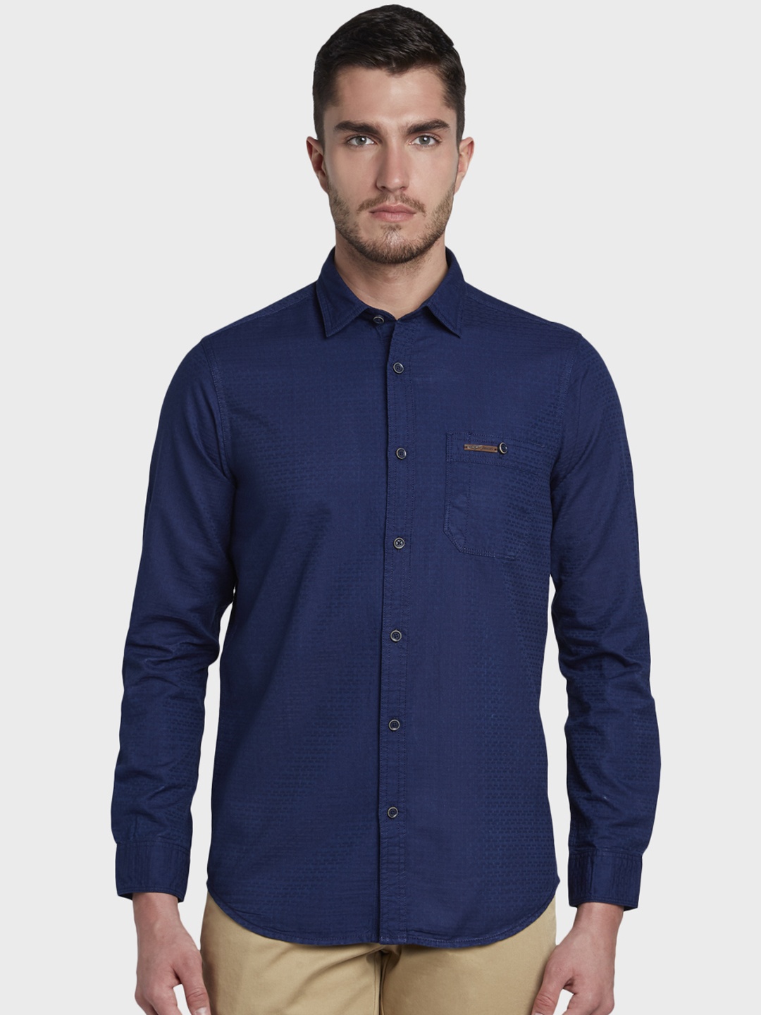 

ColorPlus Men Blue Regular Fit Self Design Casual Shirt