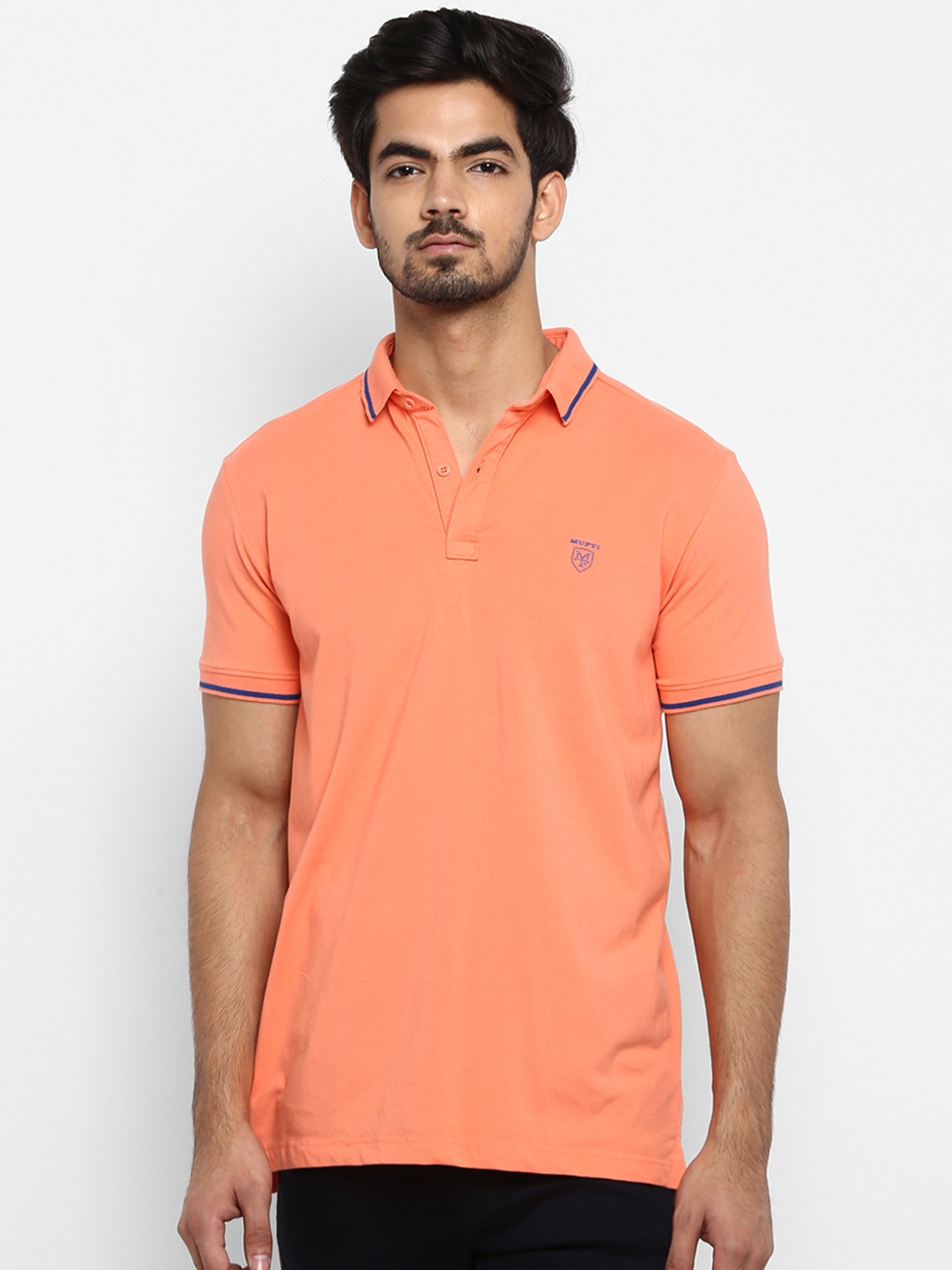 

Mufti Men Peach-Coloured Solid Polo Collar T-shirt