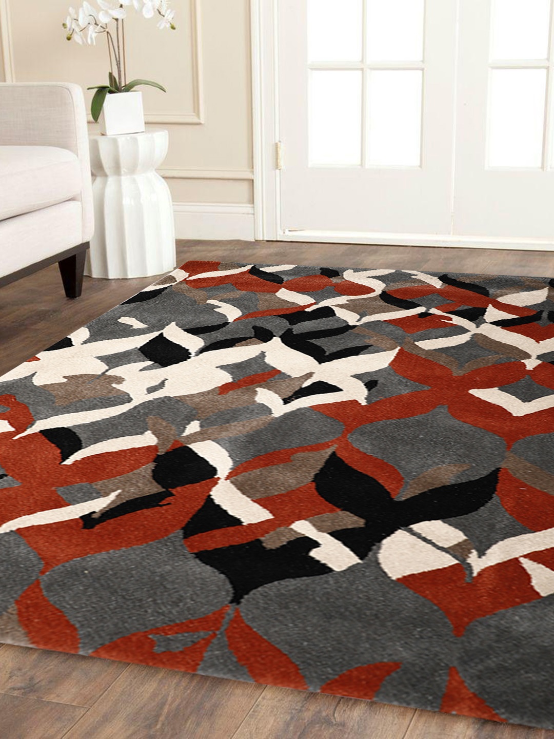 

PRESTO Orange & Grey Printed Hand Tufted Woolen Carpet