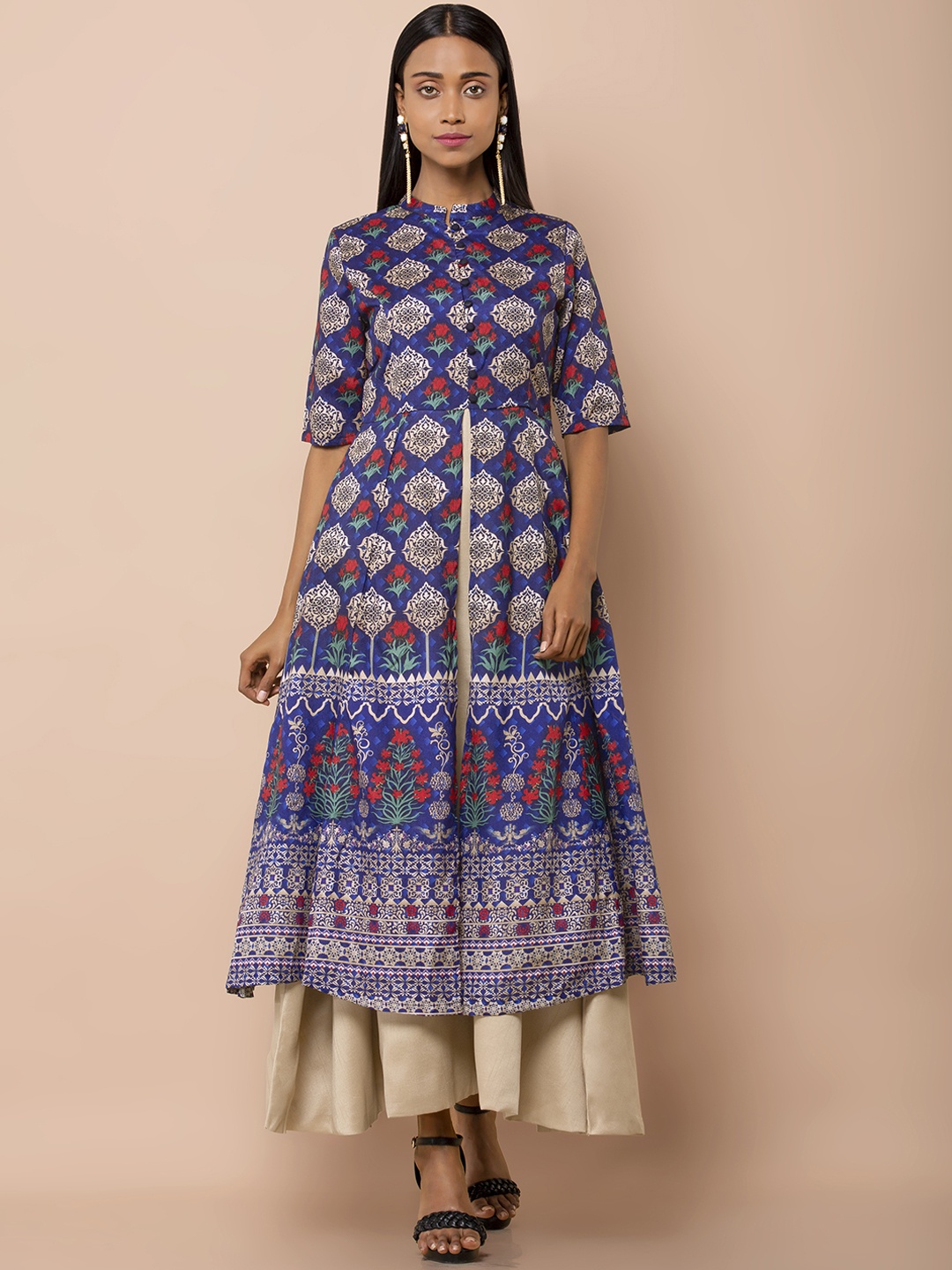 

INDYA Women Blue & Beige Layered Maxi Dress