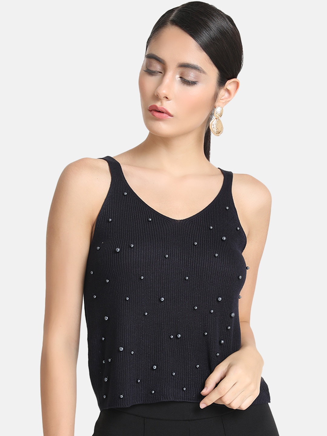 

Kazo Women Navy Blue Embellished Top