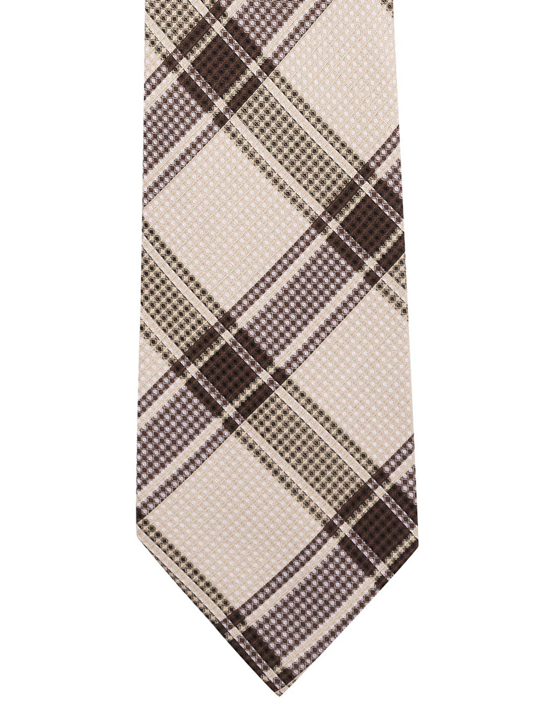 

The Tie Hub Beige & Brown Checked Silk Broad Tie