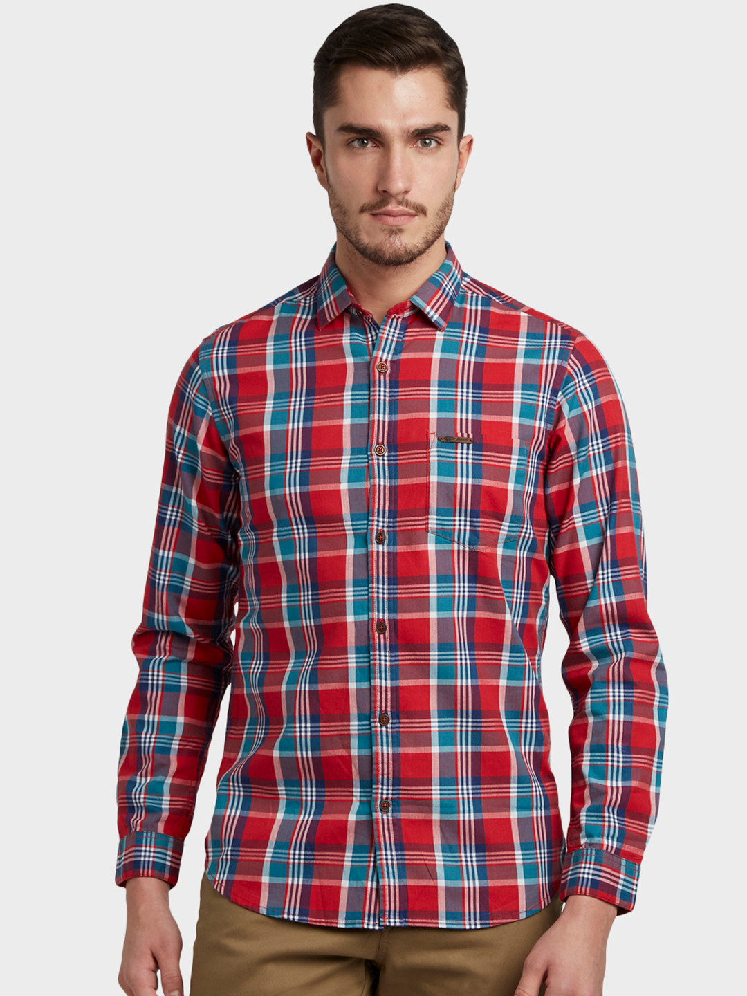 

ColorPlus Men Red & Blue Regular Fit Checked Casual Shirt