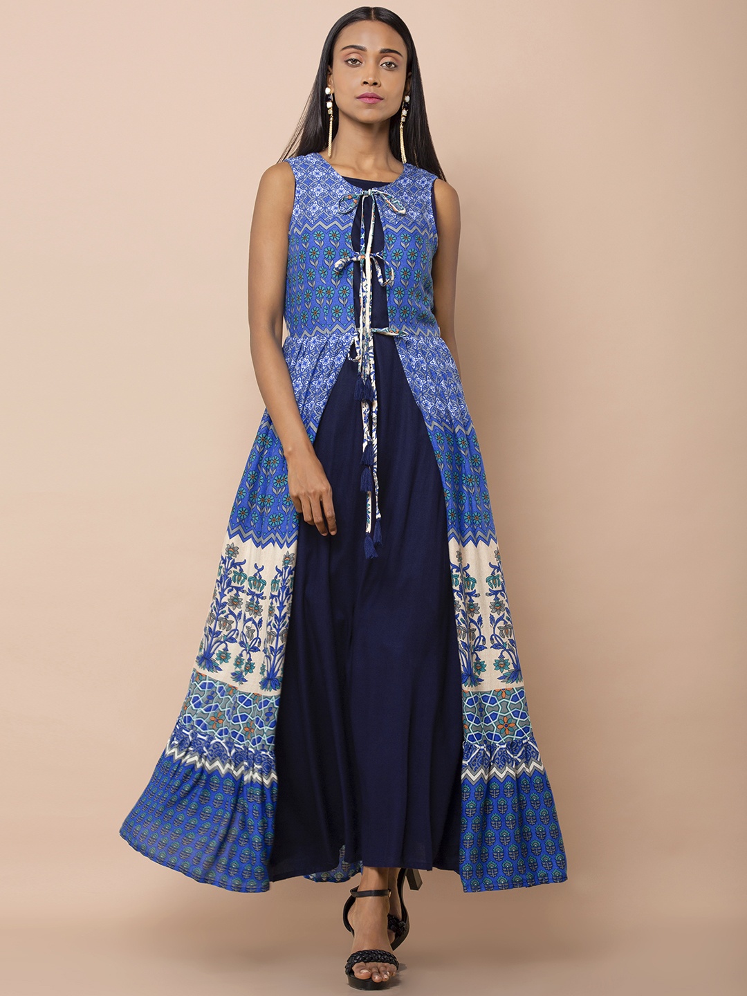 INDYA Women Blue Solid Tunic With Jacket