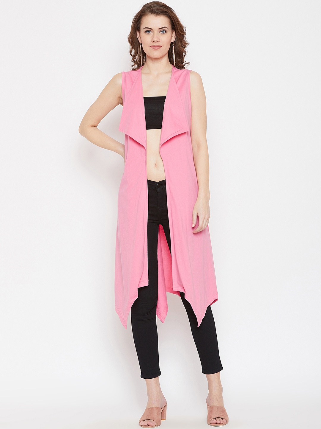 

Hypernation Women Pink Solid Open Front Shrug