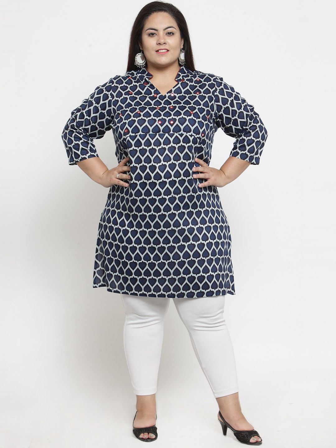 

plusS Women Blue & White Printed Tunic
