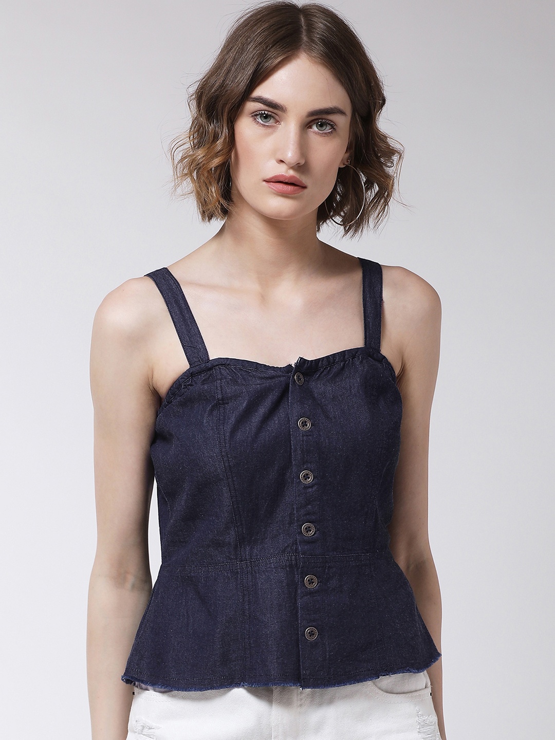 

MAGRE Women Blue Solid A-Line Top