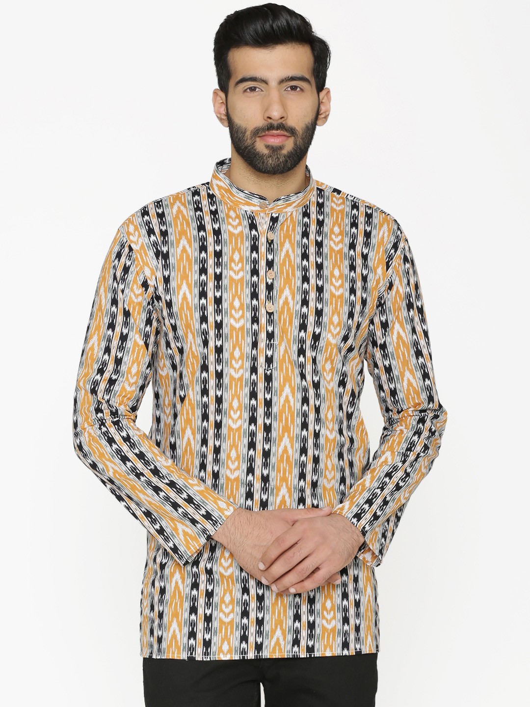 

Wintage Men Beige & Black Striped Straight Kurta
