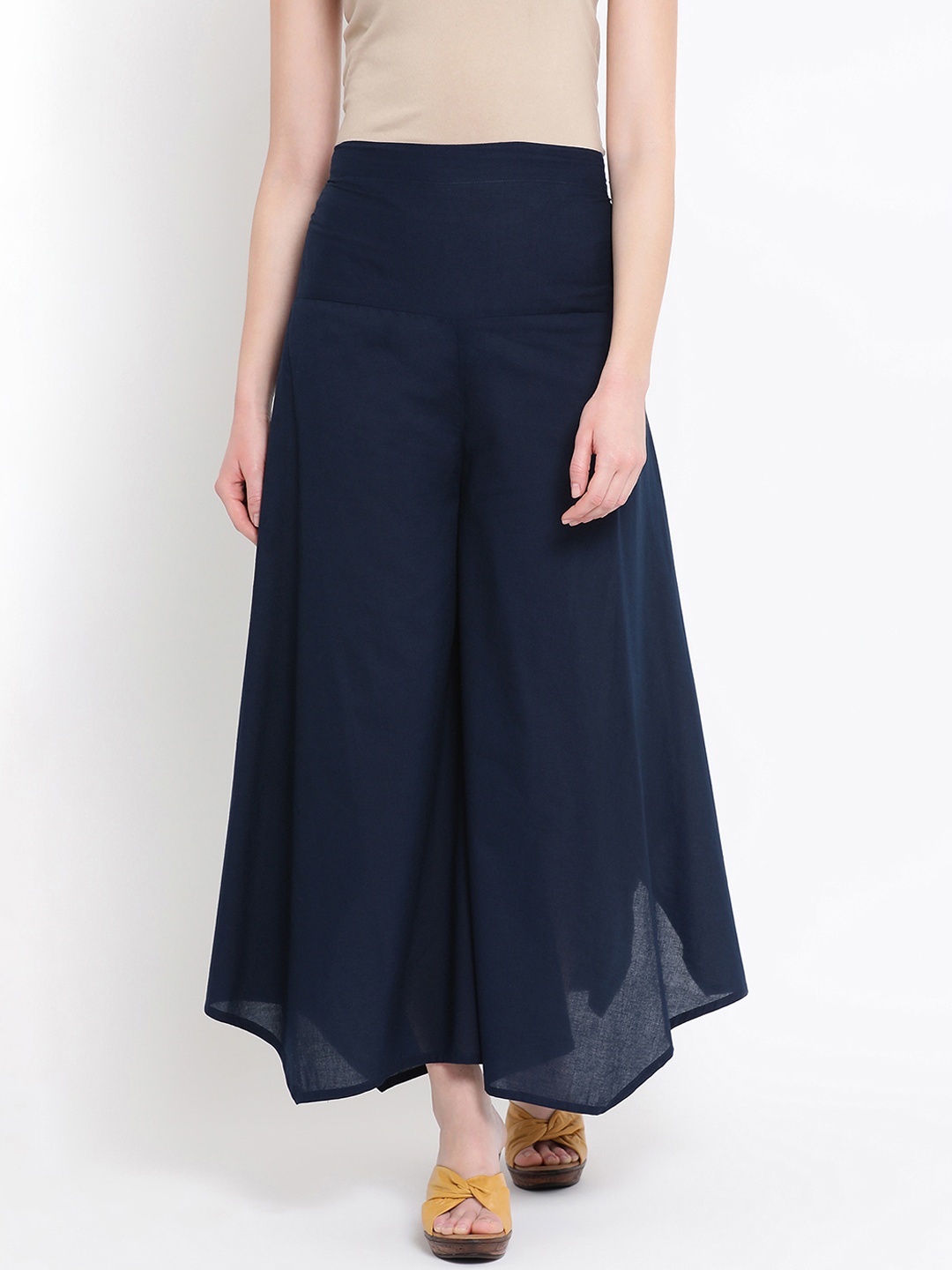 

FABNEST Women Navy Blue Flared Solid Palazzos