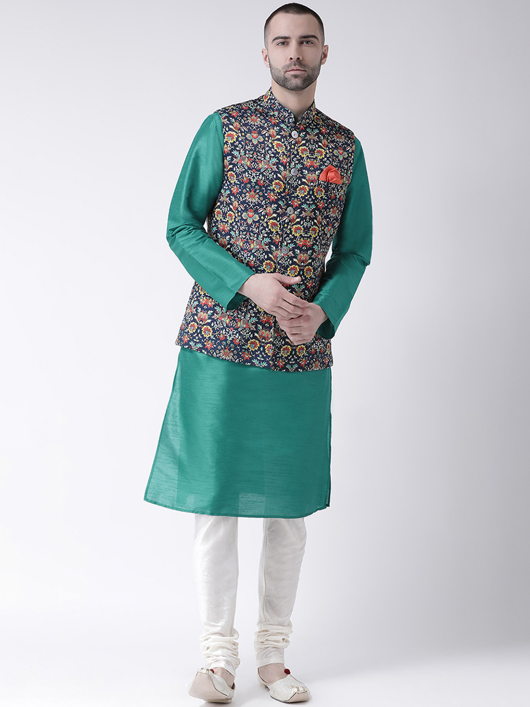 

KISAH Men Multicoloured Printed Kurta with Churidar & Nehru Jacket, Multi