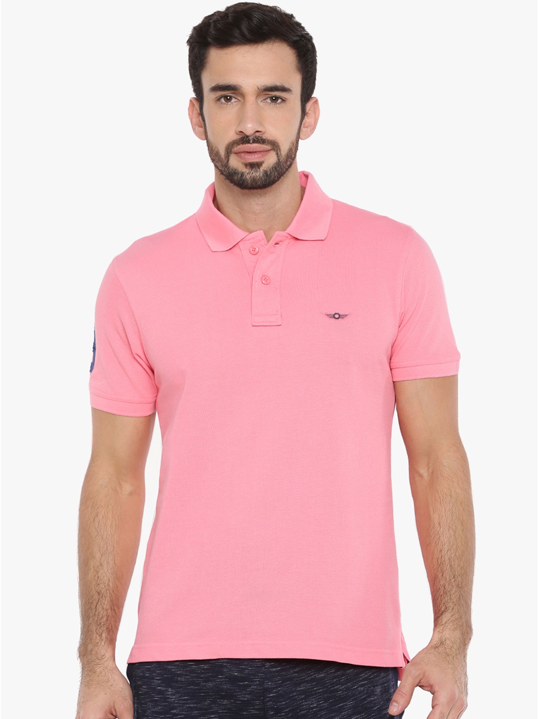 

Force NXT Men Pink Solid Polo Collar T-shirt