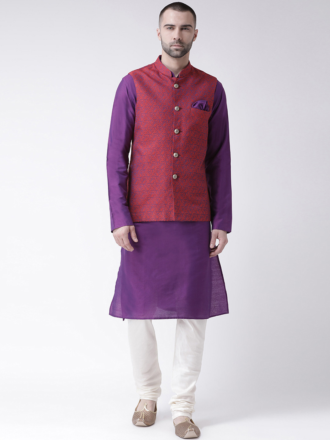 

KISAH Men Purple & Magenta Self Design Kurta Set