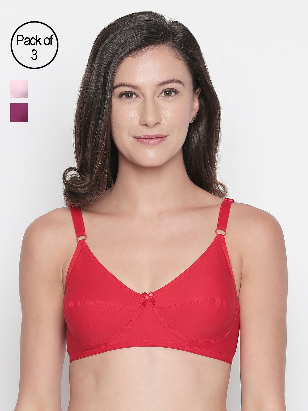 

Bodycare Pack of 3 Solid Non-Wired Non Padded Everyday Bra E6584PIREWI, Multi