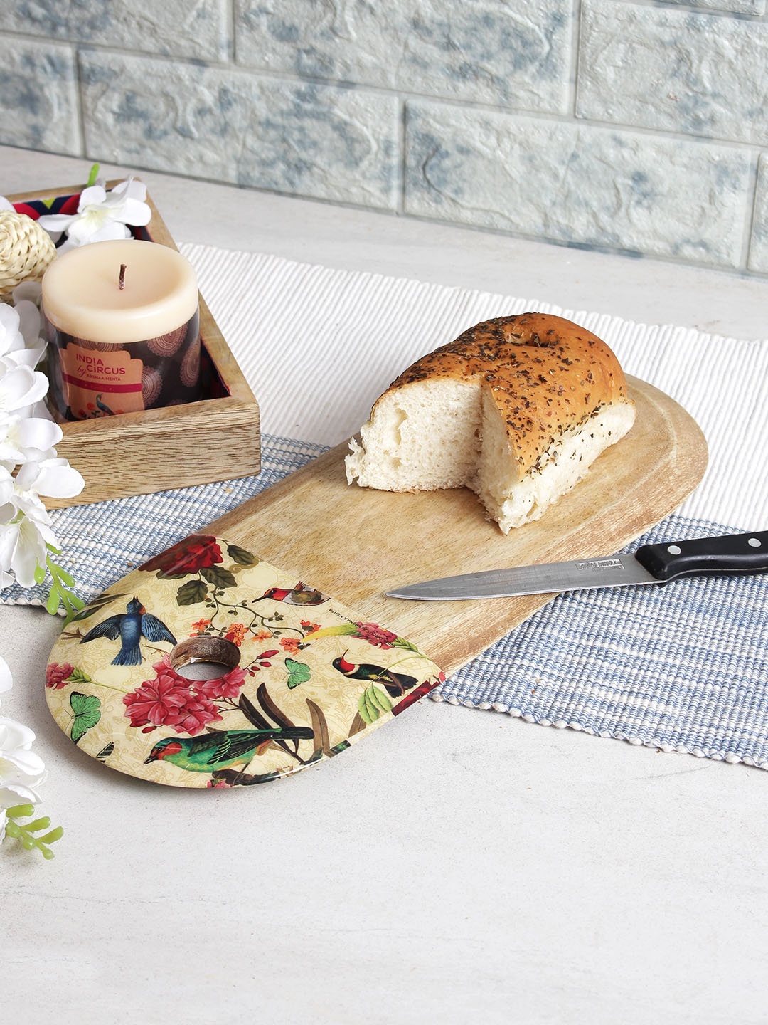 India Circus by Krsnaa Mehta Cream-Coloured & Brown Printed Wooden Chopping Board
