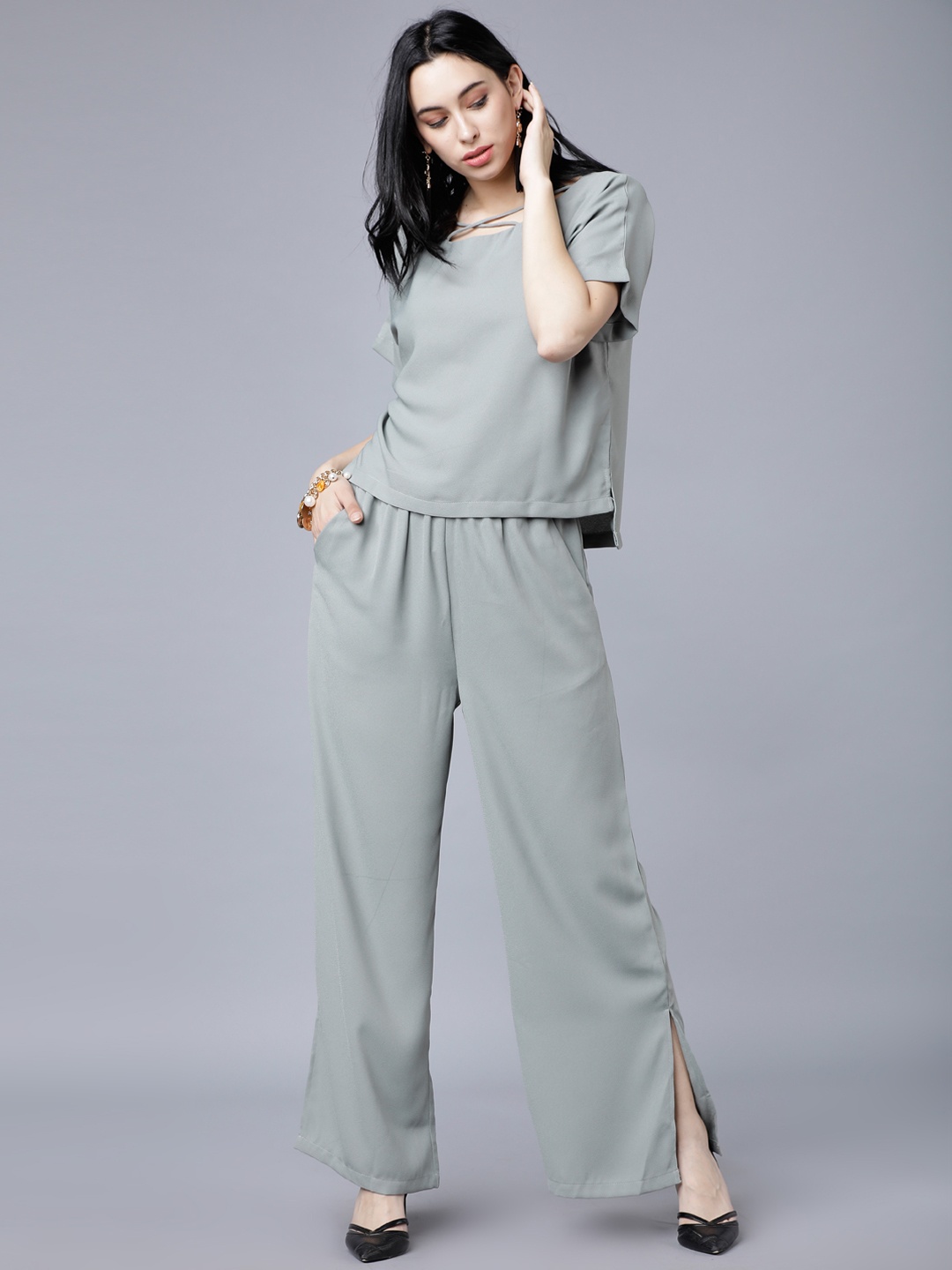 

Tokyo Talkies Women Mint Green Solid Top with Trousers