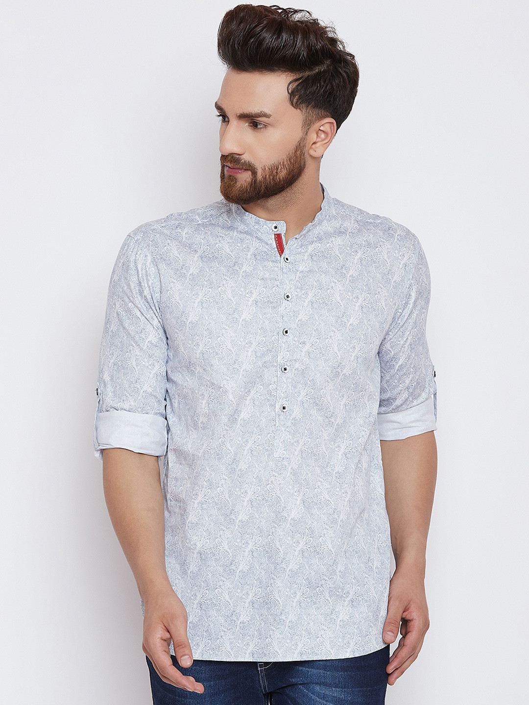 

even Men White & Blue Regular Fit Printed Casual Shirt