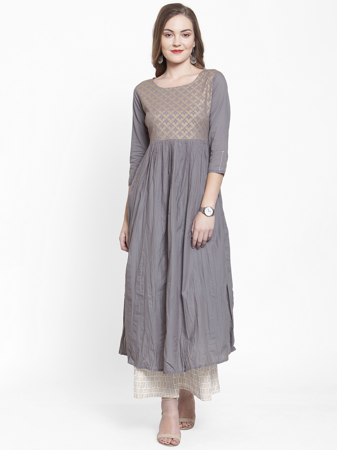 

Varanga Women Grey & Cream-Coloured Printed Kurta with Palazzos