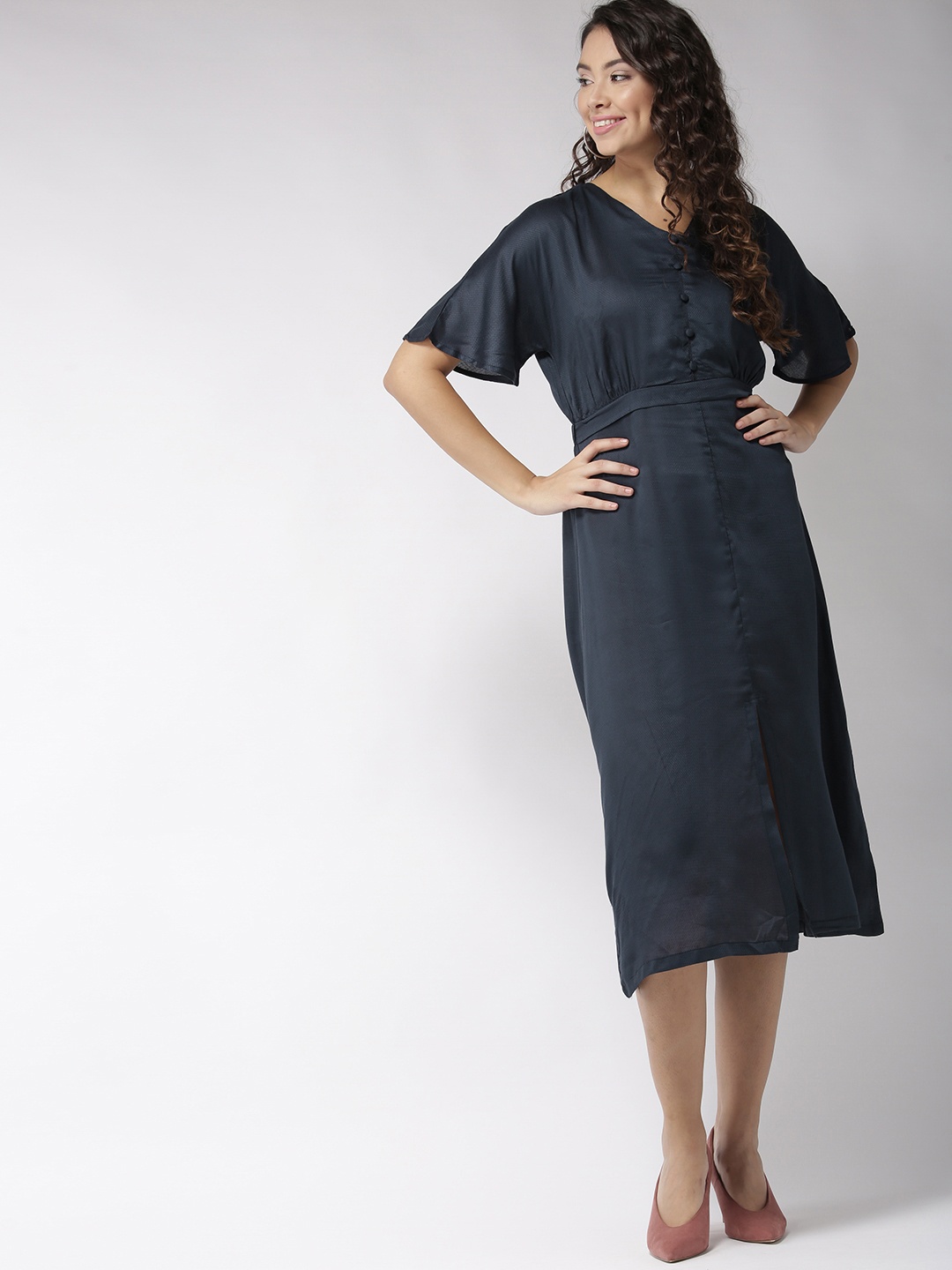 

Sera Women Navy Blue Solid Fit and Flare Dress