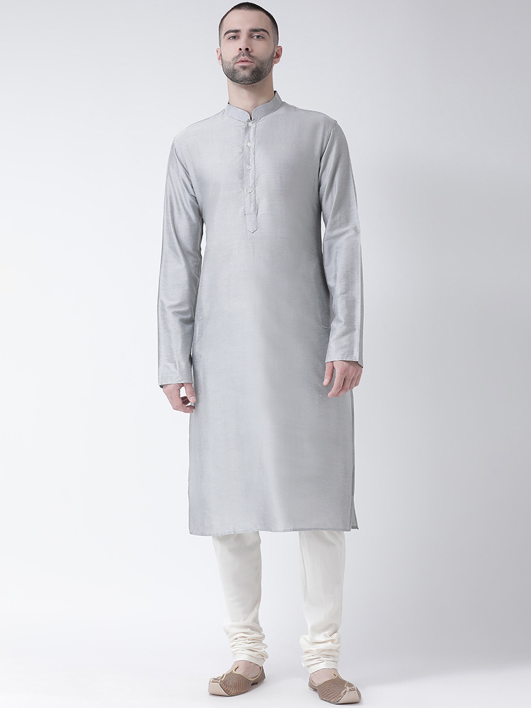 

KISAH Men Grey & Off-White Solid Kurta with Churidar