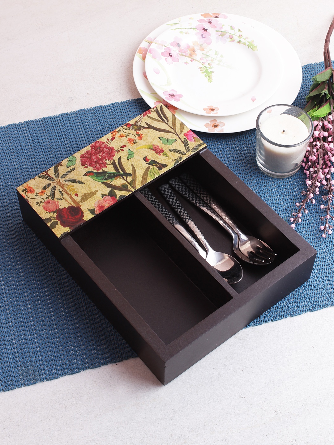 

India Circus by Krsnaa Mehta Multicoloured Printed Wooden Cutlery Holder, Multi