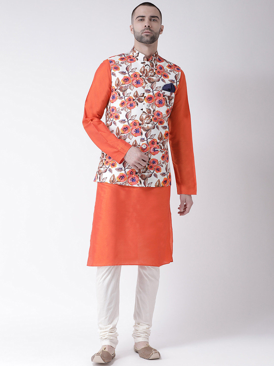 

KISAH Men Multicoloured Printed Kurta with Churidar & Nehru Jacket, Multi