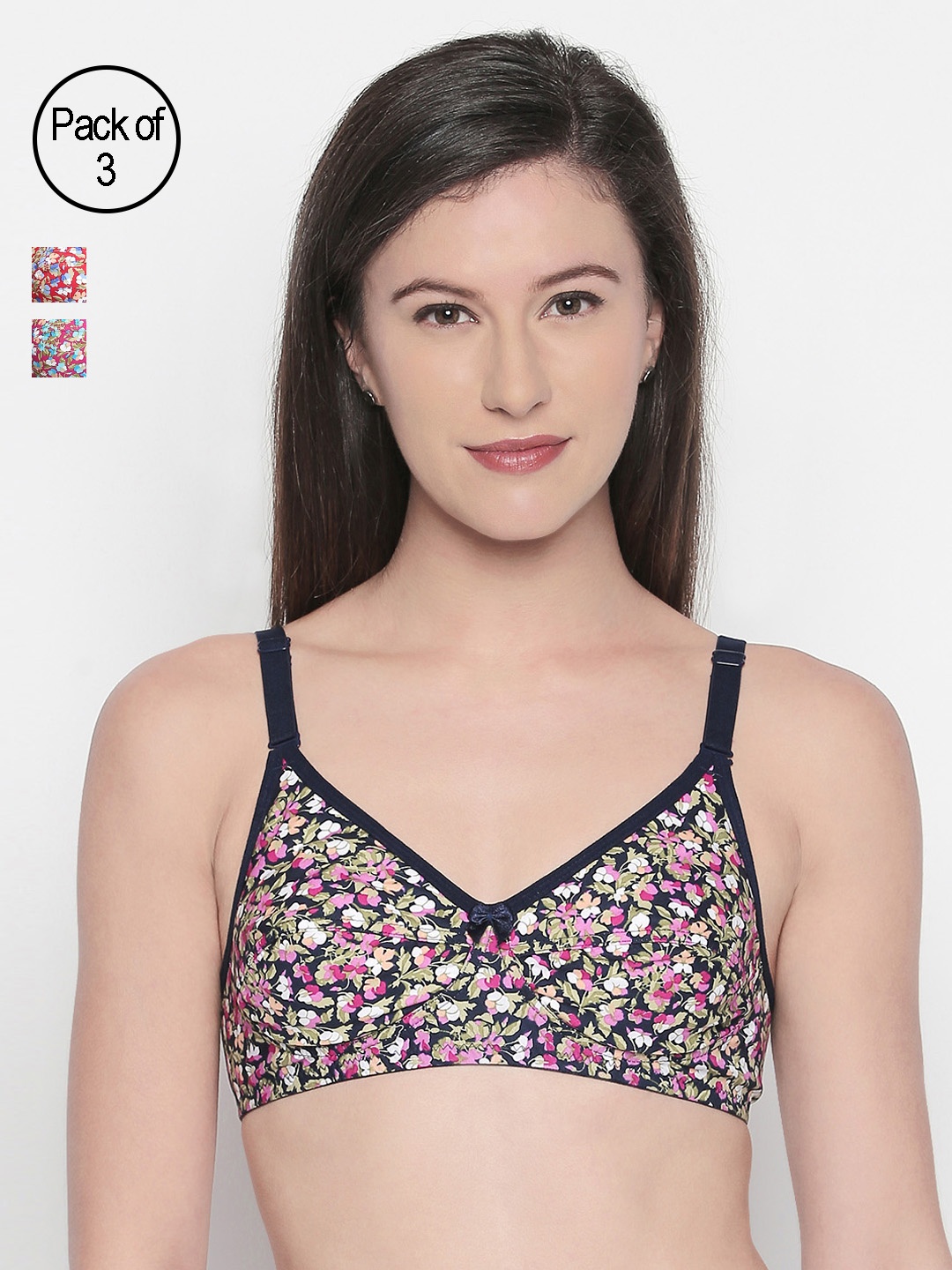 

Bodycare Pack Of 3 Printed Non-Wired Non Padded Everyday Bra E1554, Multi