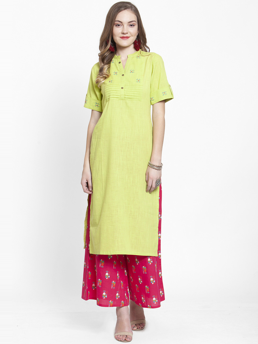 

Varanga Women Lime Green Solid Kurta with Palazzos