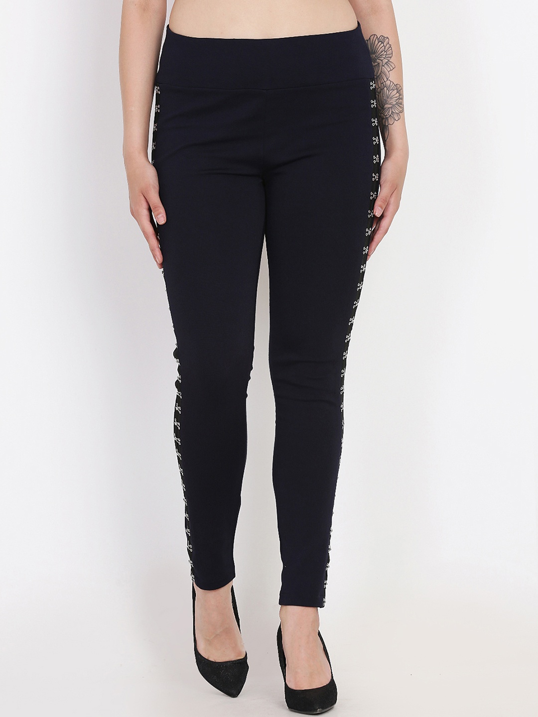 Westwood Women Navy Blue Solid Treggings