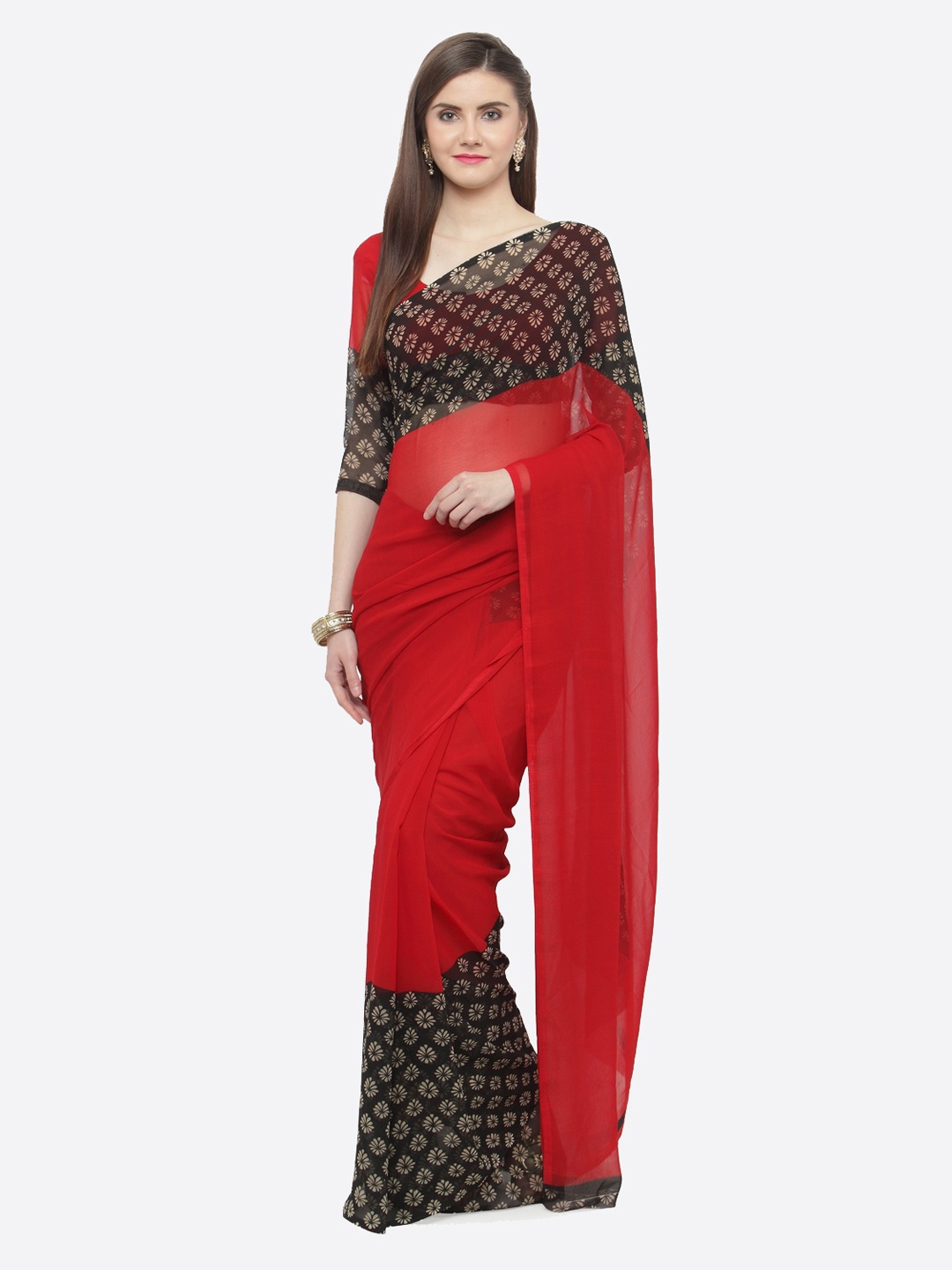 

Shaily Red Printed Pure Georgette Saree