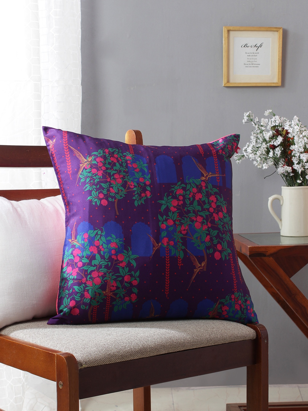 

India Circus by Krsnaa Mehta Purple 85 GSM Single Floral Square Cushion Covers