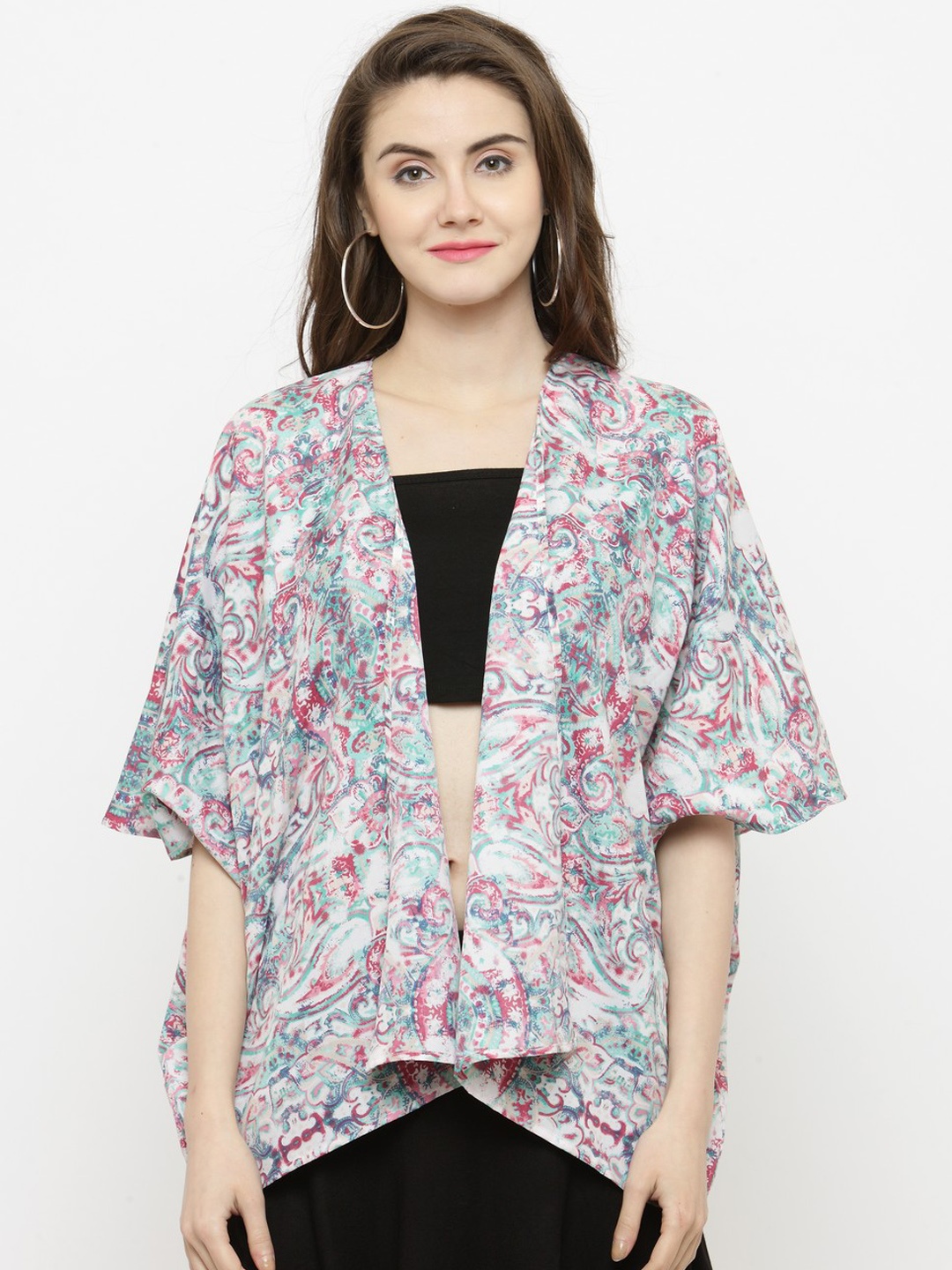 

Sera Multicoloured Printed Open Front Shrug, Multi