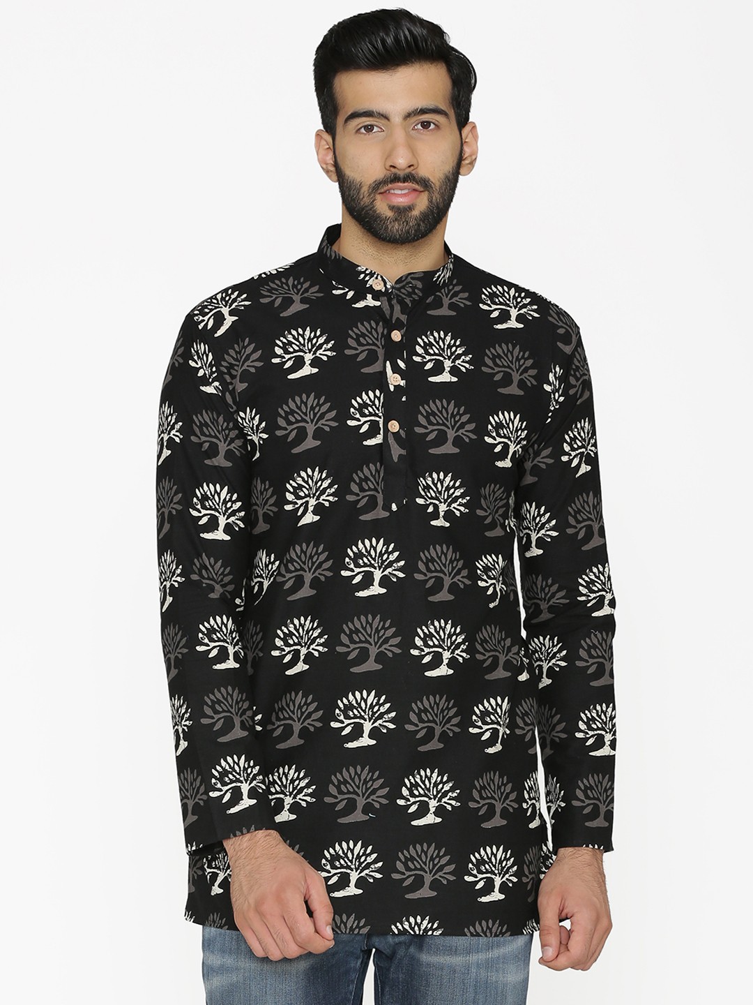 

Wintage Men Black & White Printed Straight Kurta