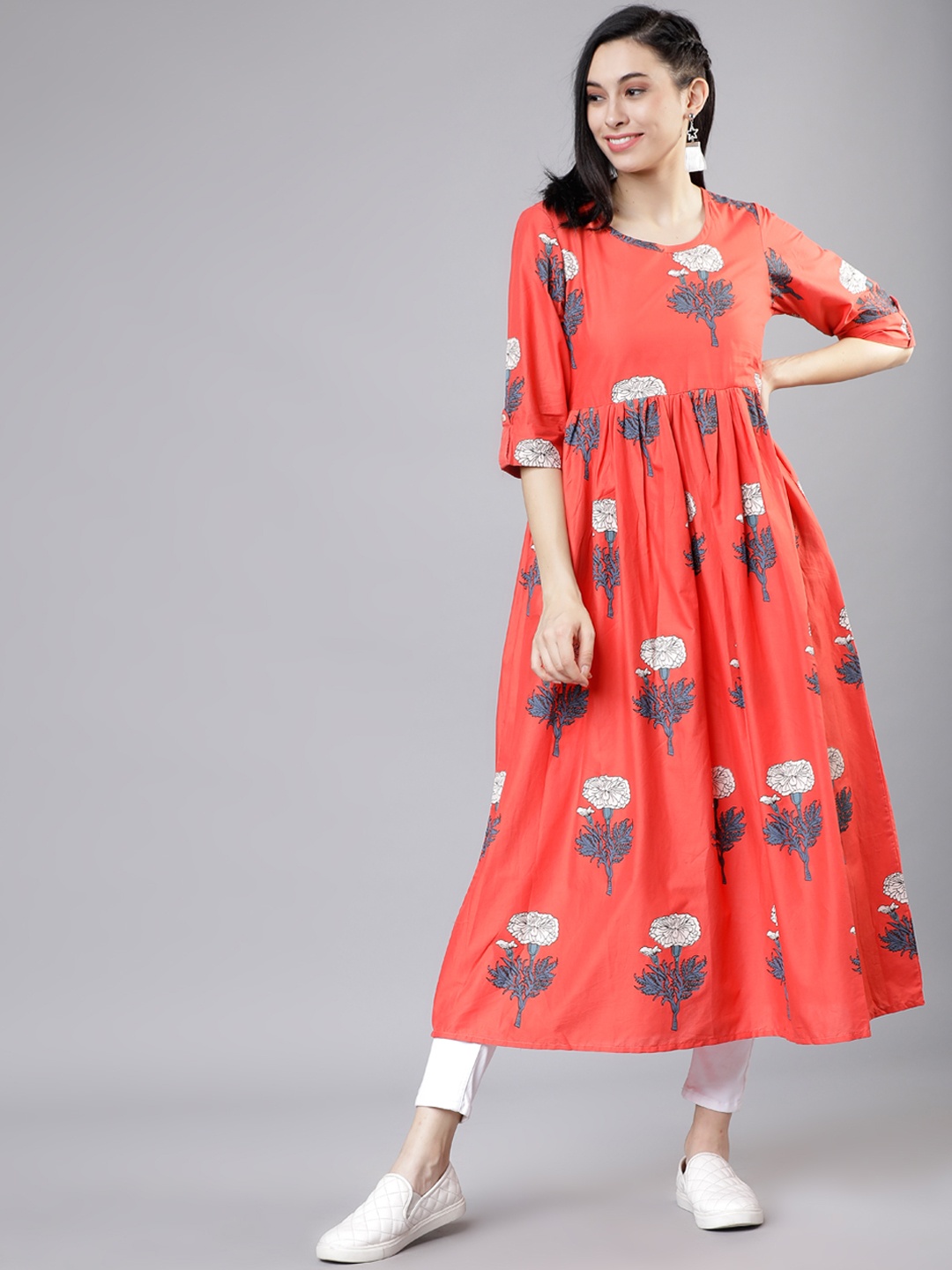 

Vishudh Women Coral Printed A-Line Kurta