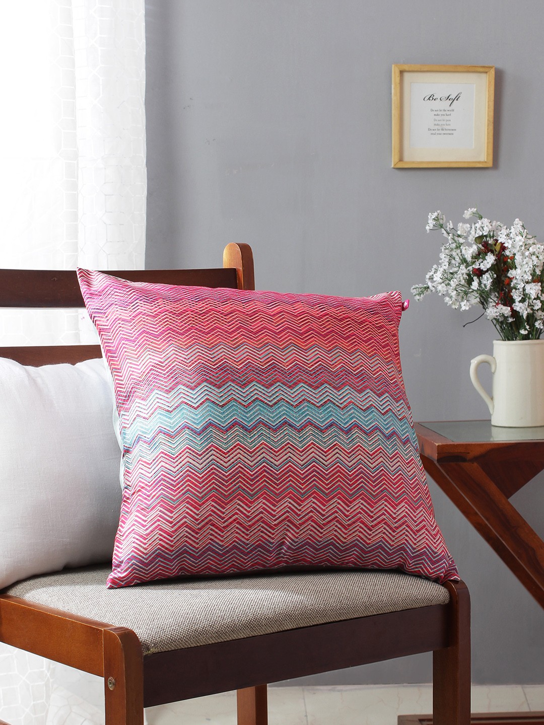 

India Circus by Krsnaa Mehta Multicoloured 85 GSM Striped Square Cushion Cover, Multi