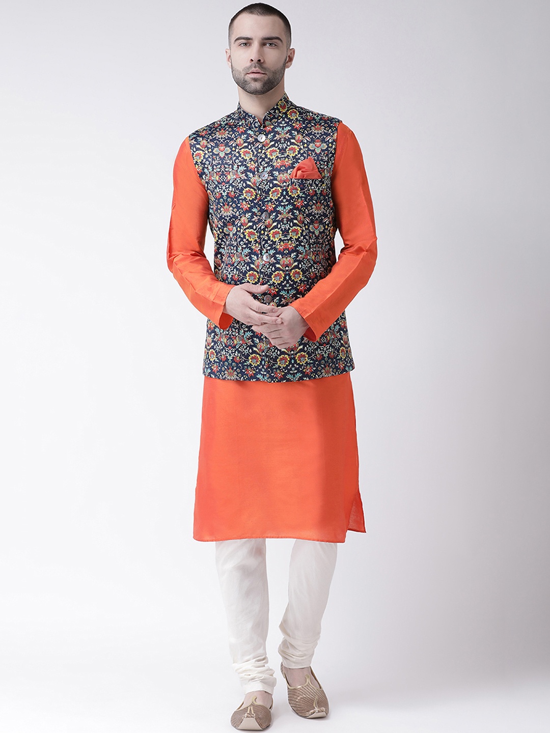 

KISAH Men Multicoloured Printed Kurta with Churidar & Nehru Jacket, Multi