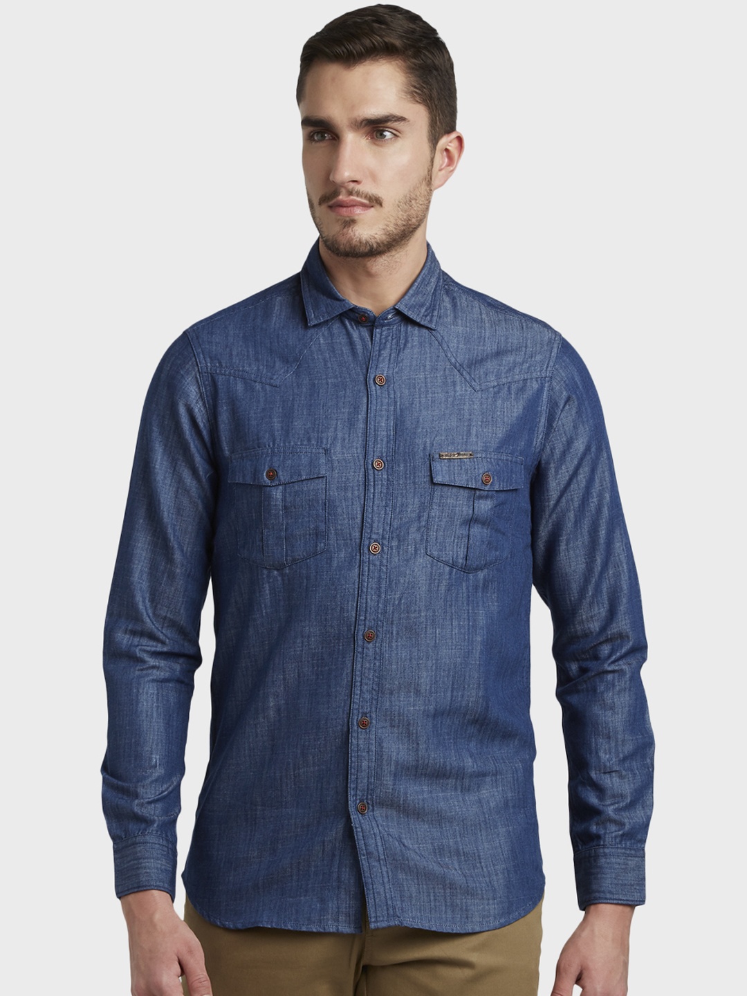 

ColorPlus Men Blue Regular Fit Solid Casual Shirt