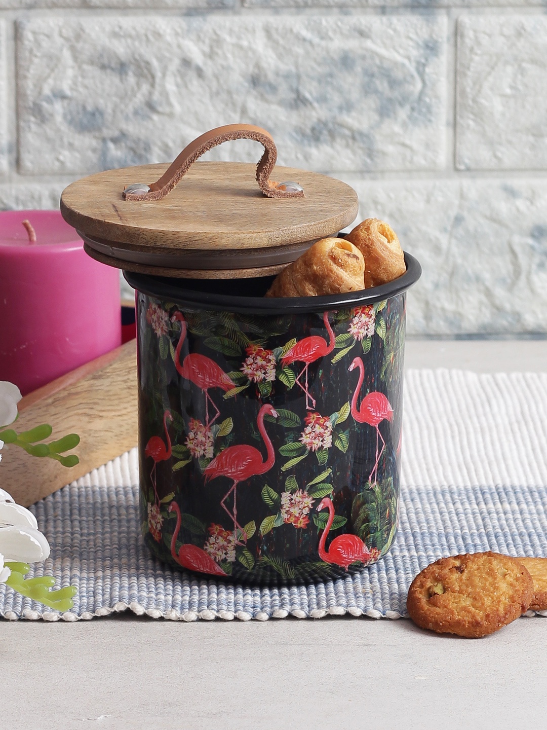 

India Circus by Krsnaa Mehta Black & Red Printed Steel Storage Jar With Lid