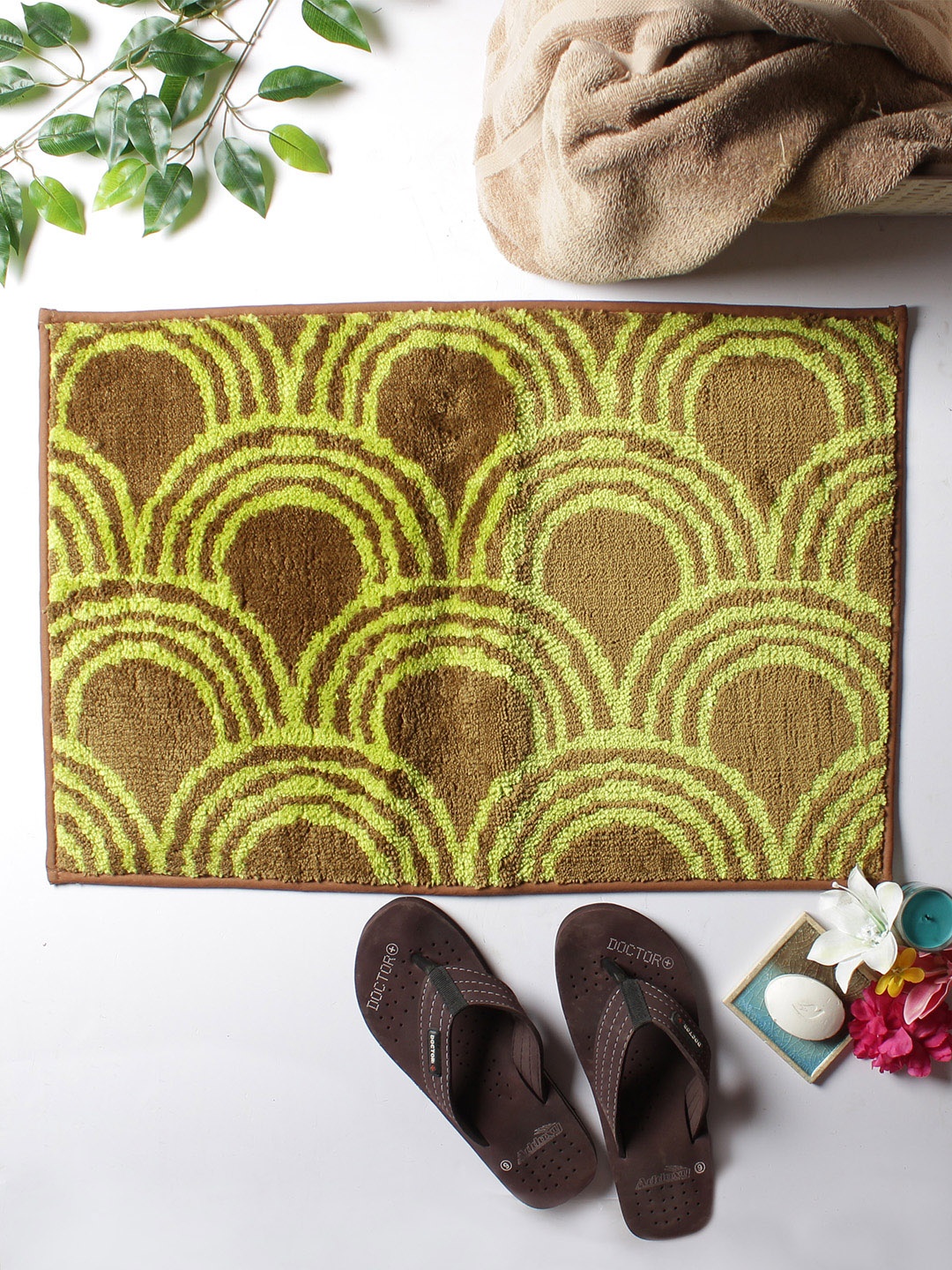 

India Circus by Krsnaa Mehta Lime Green & Brown Printed Rectangular Bath Rug