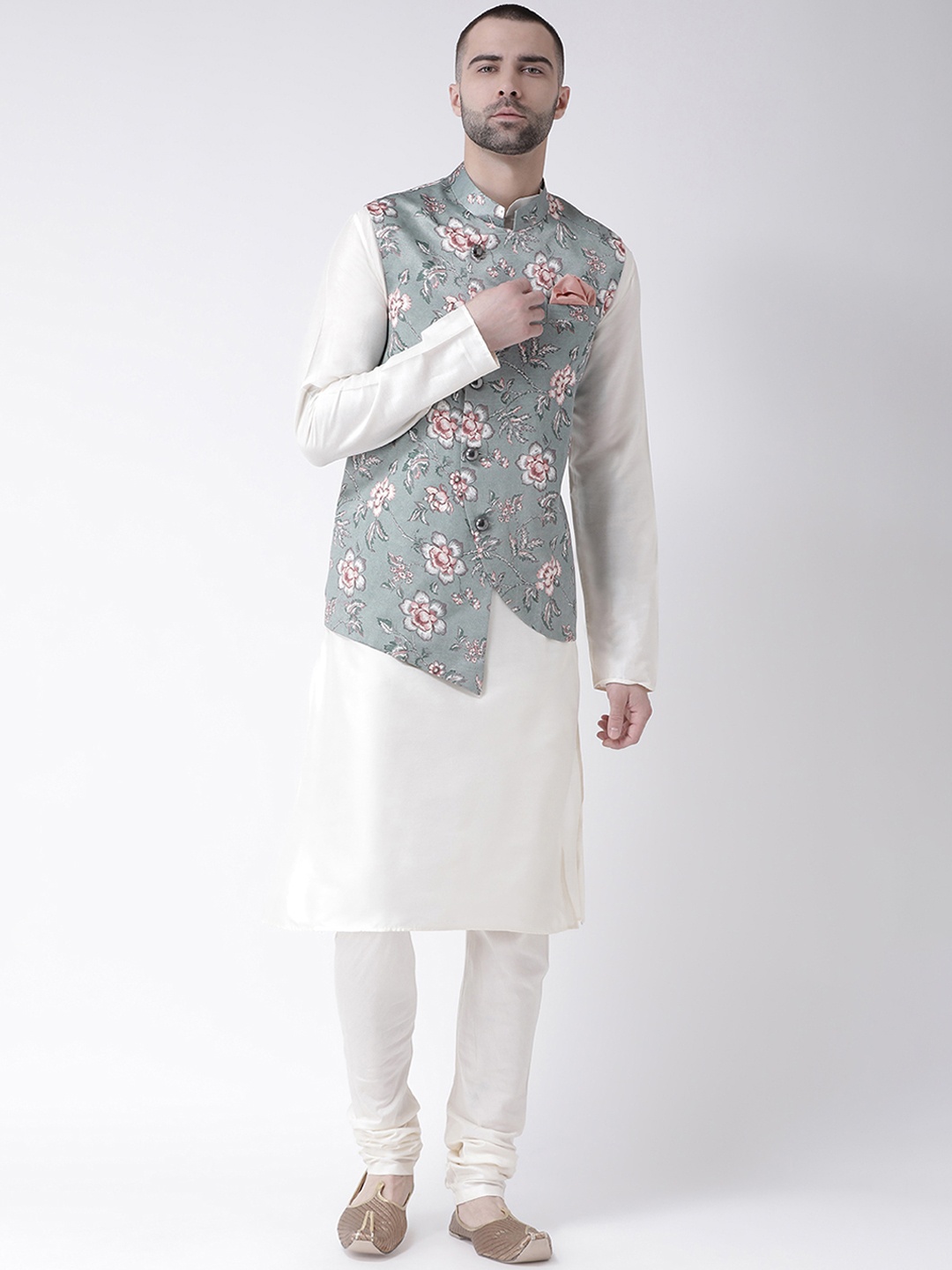 

KISAH Men Multicoloured Printed Kurta with Churidar & Nehru Jacket, Multi