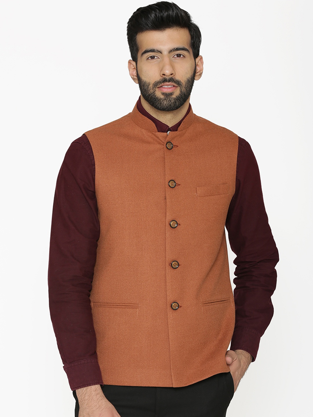 

Wintage Men Orange Solid Nehru Jacket