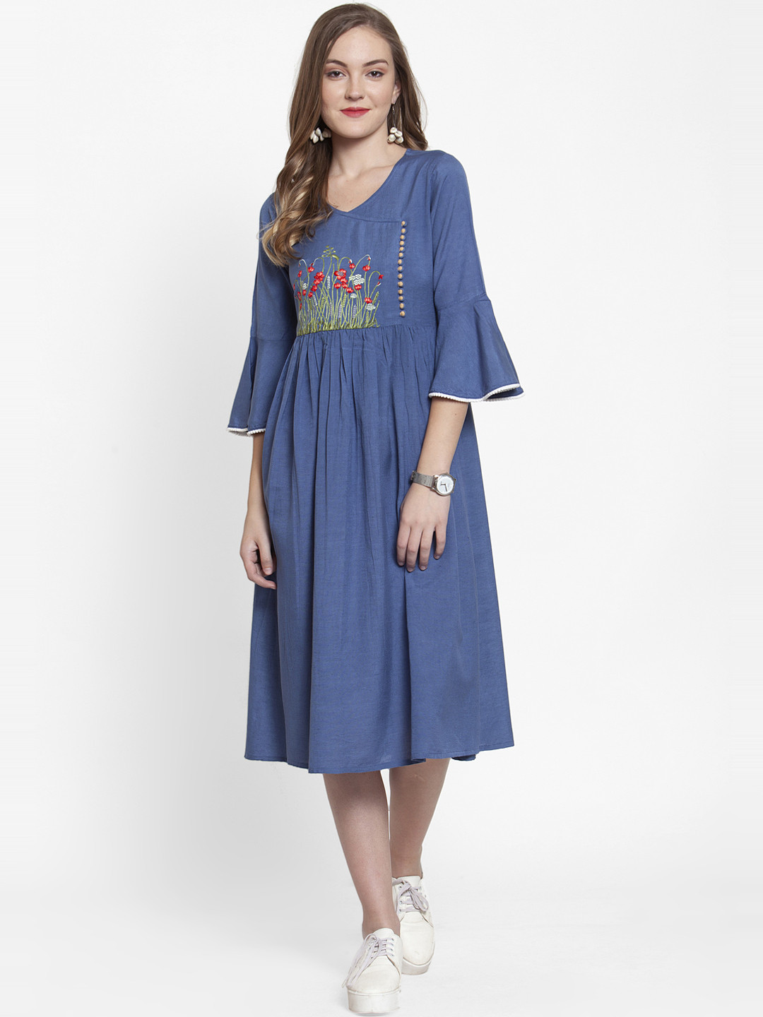 

Varanga Women Blue Solid Detail Empire Dress
