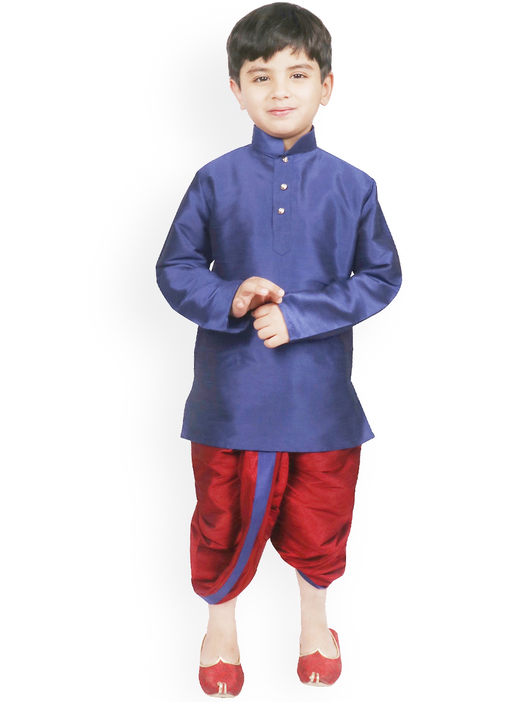 SG YUVRAJ Boys Navy Blue Self Design Kurta with Dhoti Pants