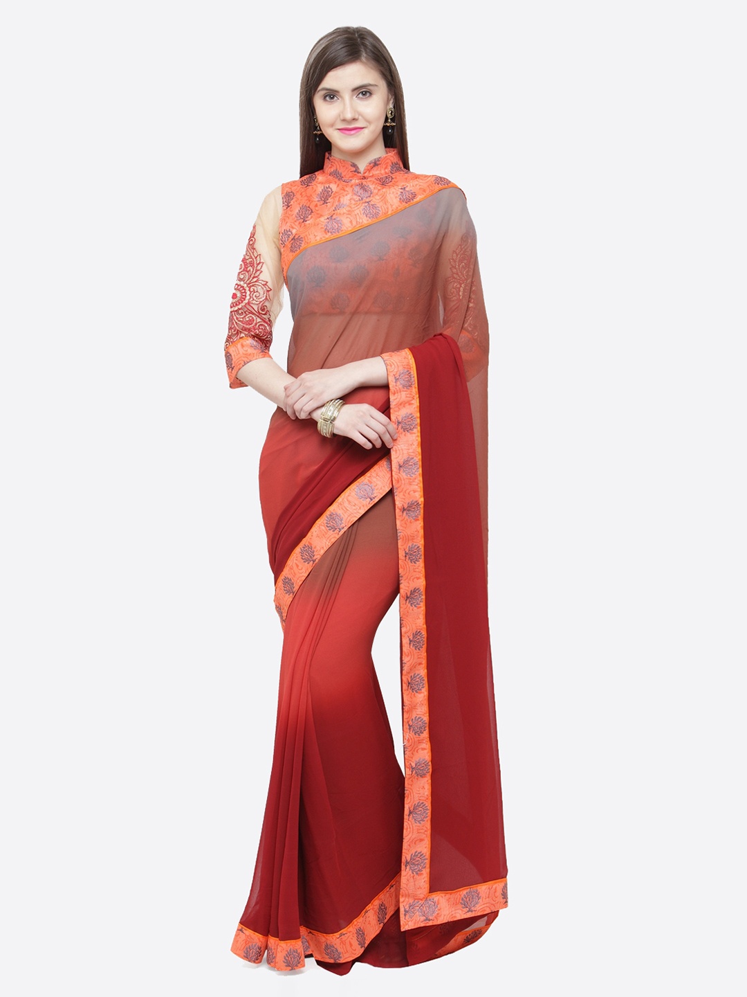 

Shaily Maroon Dyed Pure Georgette Saree