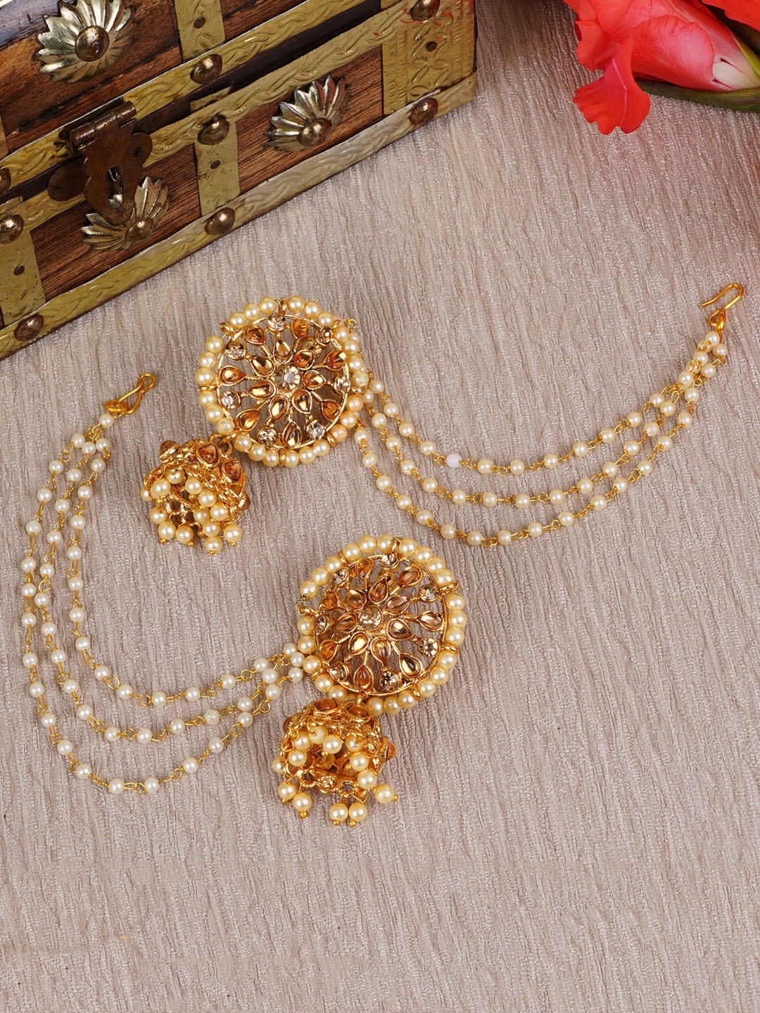 

Shining Diva Gold-Plated & White Classic Antique Jhumkas