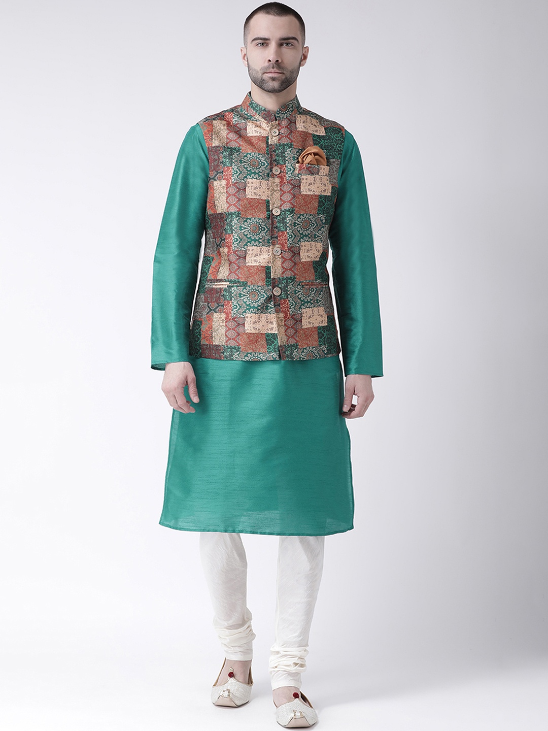 

KISAH Men Multicoloured Printed Kurta with Churidar & Nehru Jacket, Multi