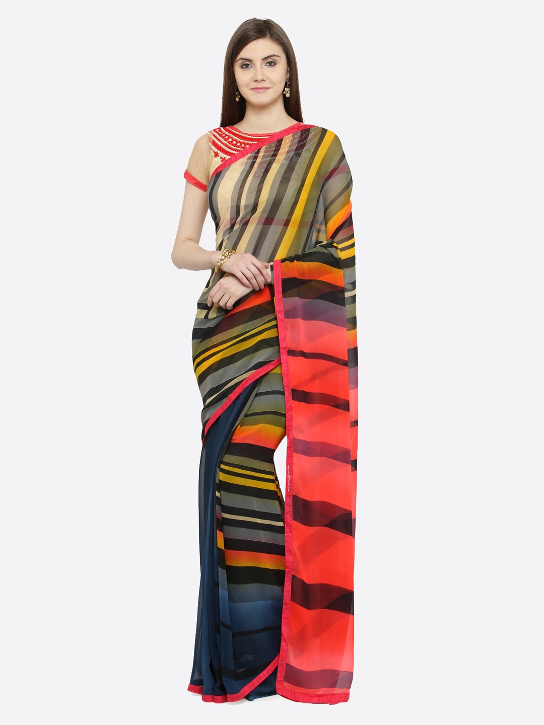 

Shaily Multicoloured Striped Pure Georgette Saree, Multi