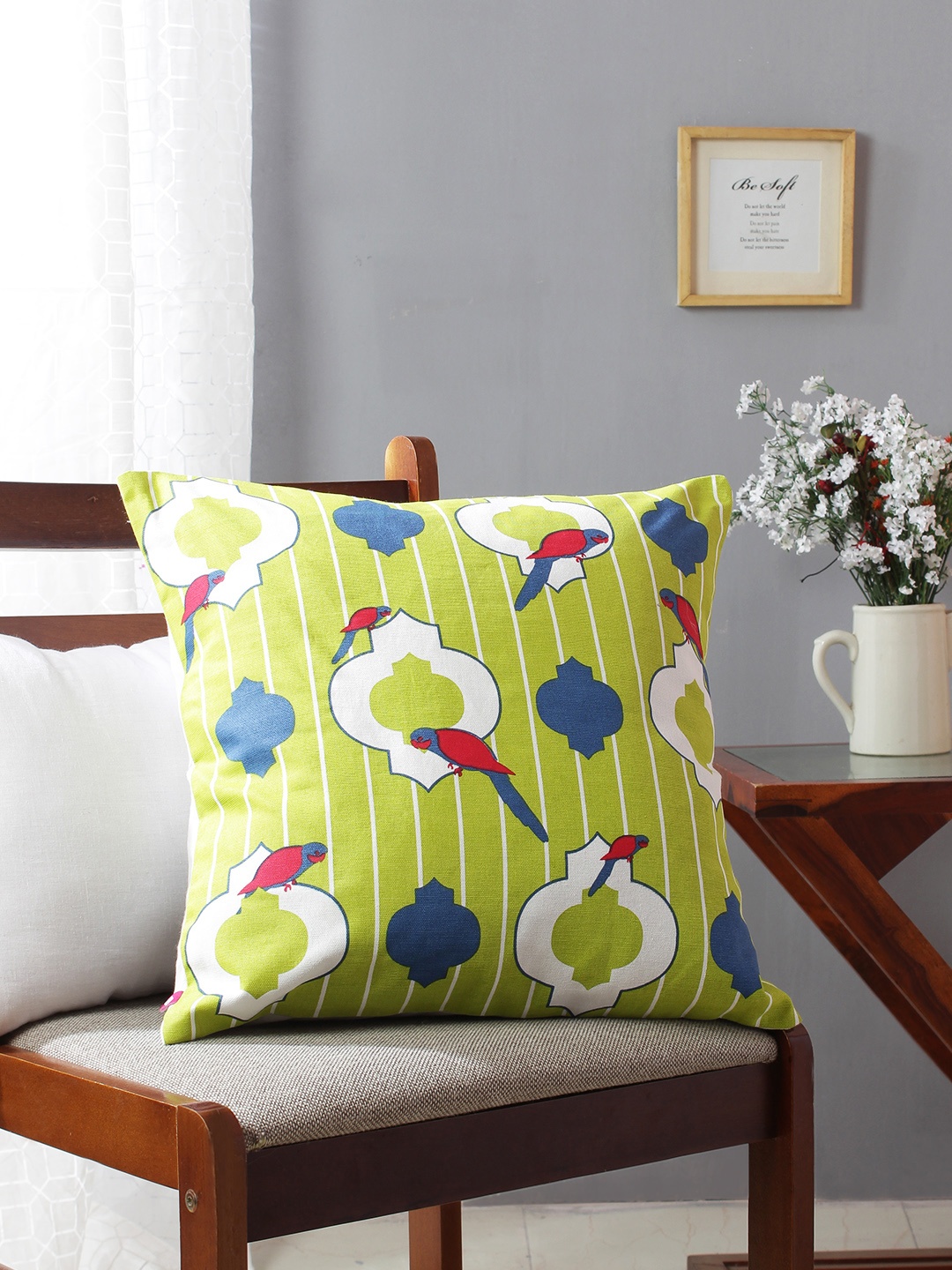 

India Circus by Krsnaa Mehta Lime Green Floral Square Cushion Cover