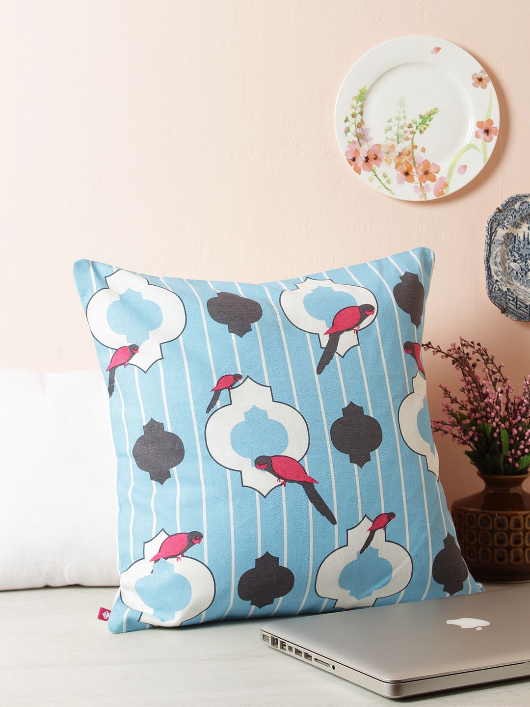 

India Circus by Krsnaa Mehta Turquoise Blue Single Quirky Square Cushion Cover